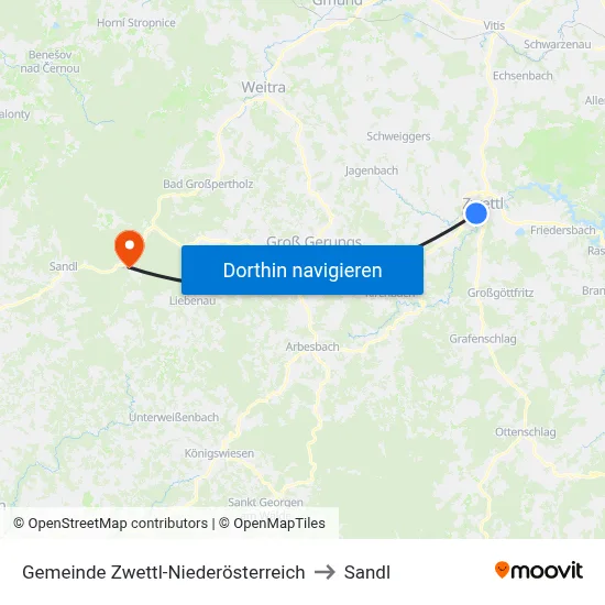 Gemeinde Zwettl-Niederösterreich to Sandl map