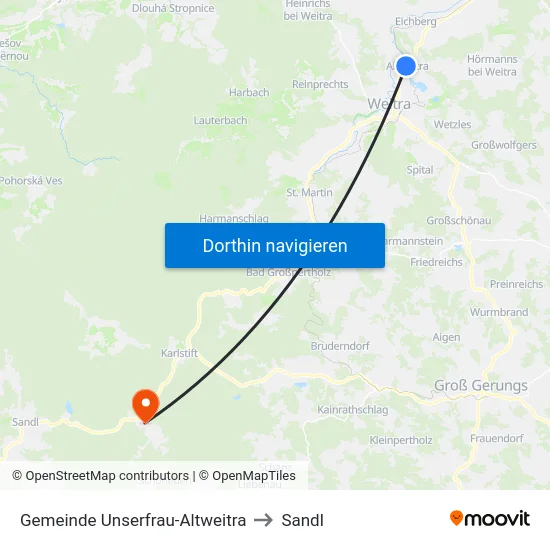 Gemeinde Unserfrau-Altweitra to Sandl map
