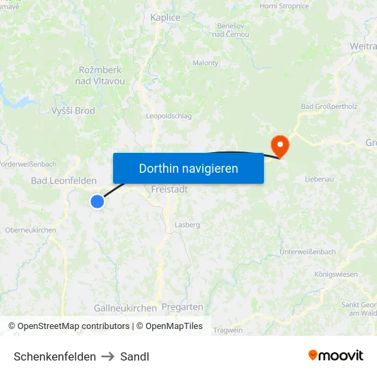 Schenkenfelden to Sandl map