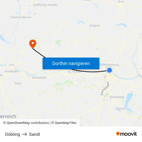 Döbling to Sandl map