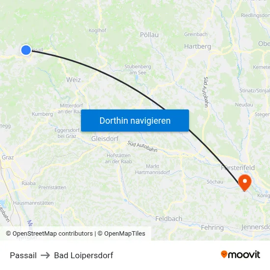 Passail to Bad Loipersdorf map
