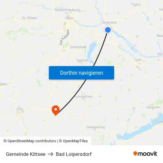 Gemeinde Kittsee to Bad Loipersdorf map