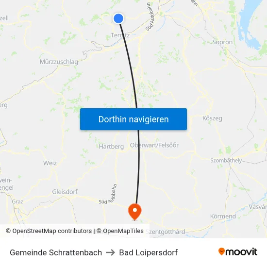 Gemeinde Schrattenbach to Bad Loipersdorf map