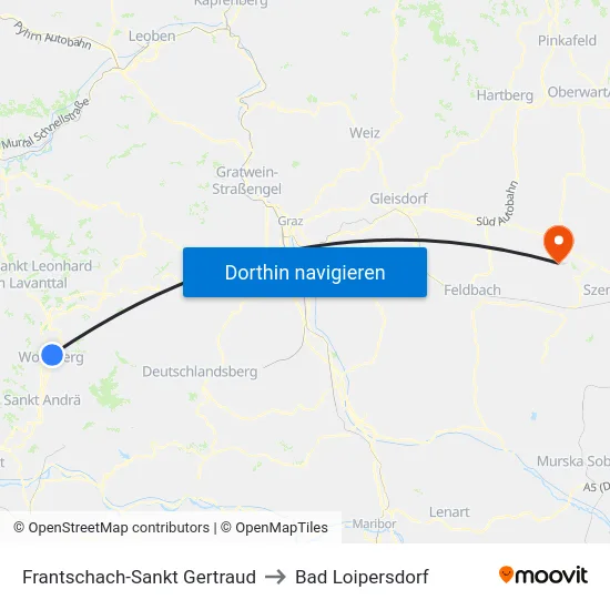 Frantschach-Sankt Gertraud to Bad Loipersdorf map