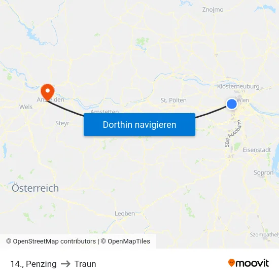 14., Penzing to Traun map