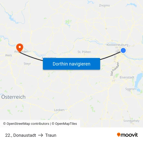 22., Donaustadt to Traun map