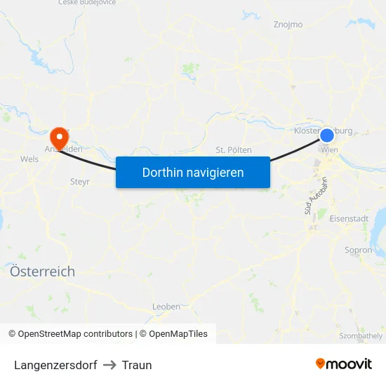 Langenzersdorf to Traun map