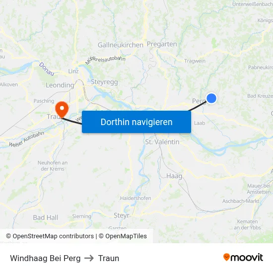 Windhaag Bei Perg to Traun map