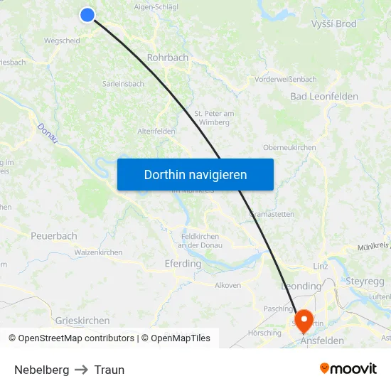 Nebelberg to Traun map