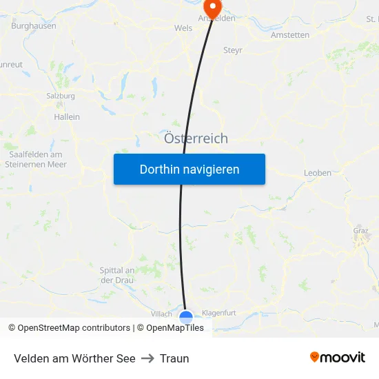 Velden am Wörther See to Traun map