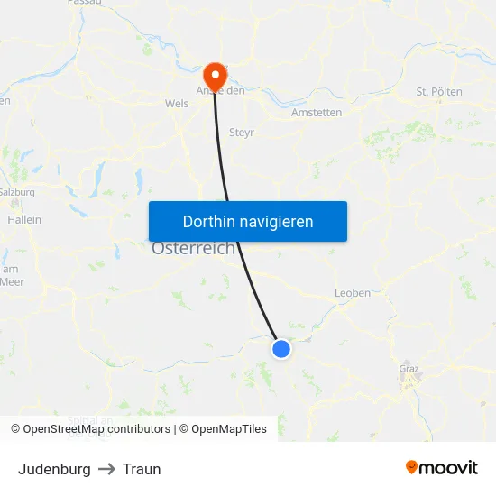 Judenburg to Traun map