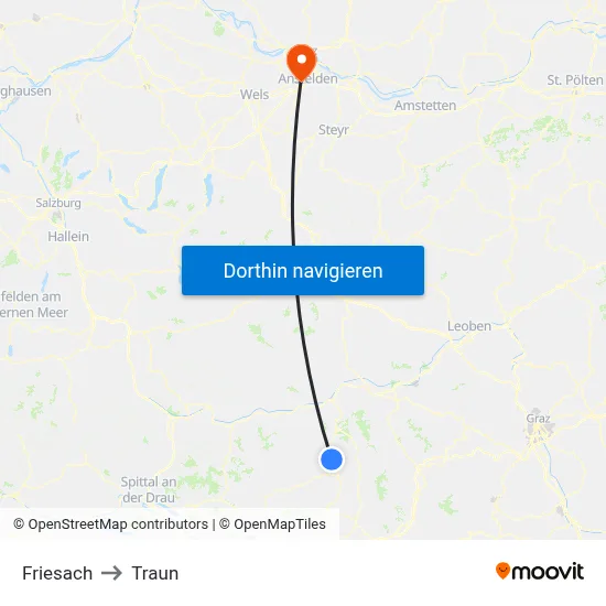 Friesach to Traun map