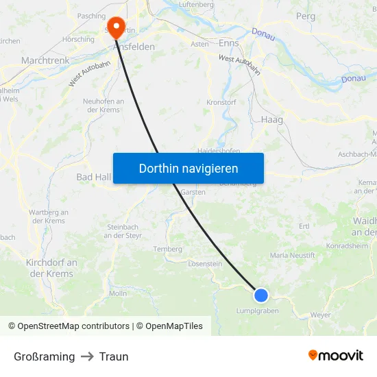 Großraming to Traun map