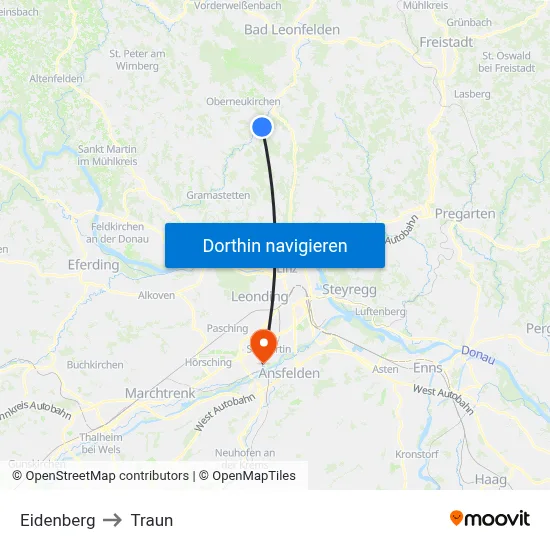 Eidenberg to Traun map
