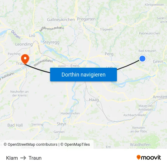 Klam to Traun map