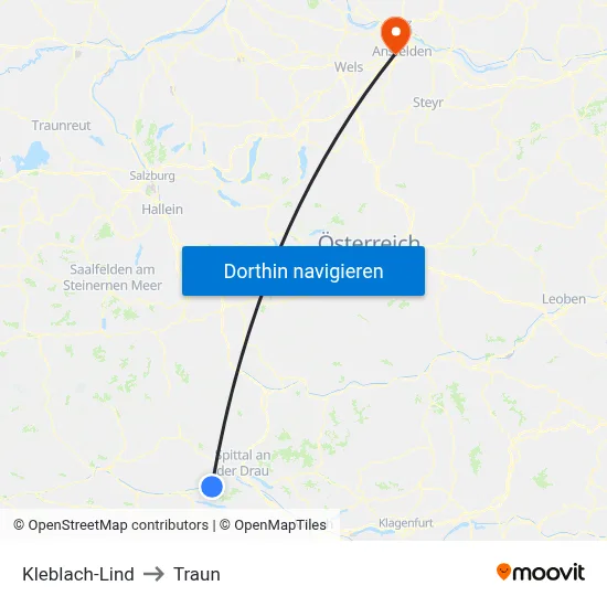 Kleblach-Lind to Traun map