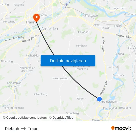 Dietach to Traun map