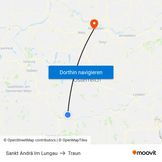 Sankt Andrä Im Lungau to Traun map