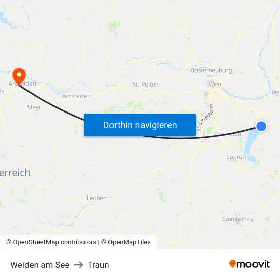 Weiden am See to Traun map