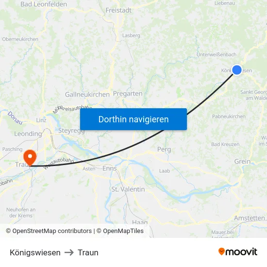Königswiesen to Traun map