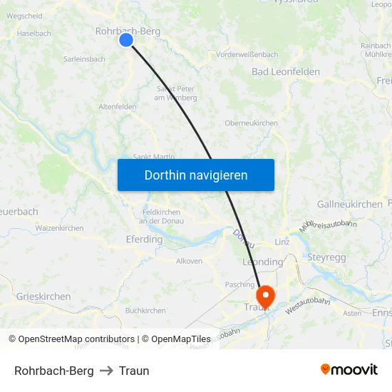 Rohrbach-Berg to Traun map