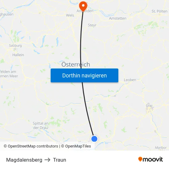 Magdalensberg to Traun map