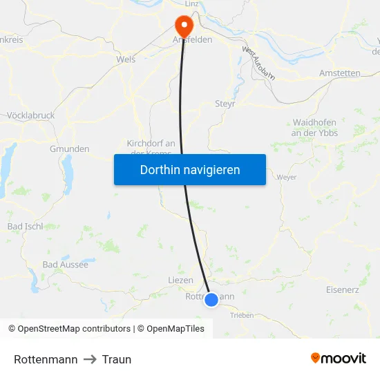 Rottenmann to Traun map