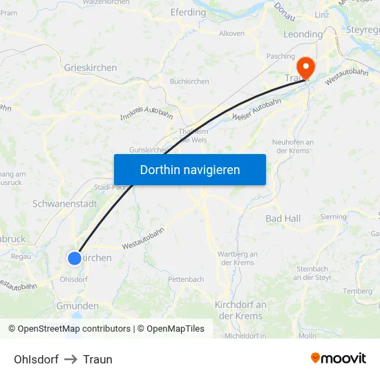 Ohlsdorf to Traun map