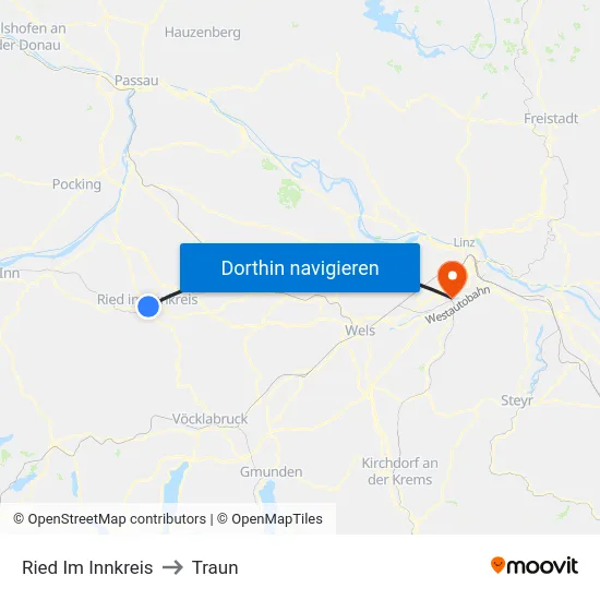 Ried Im Innkreis to Traun map