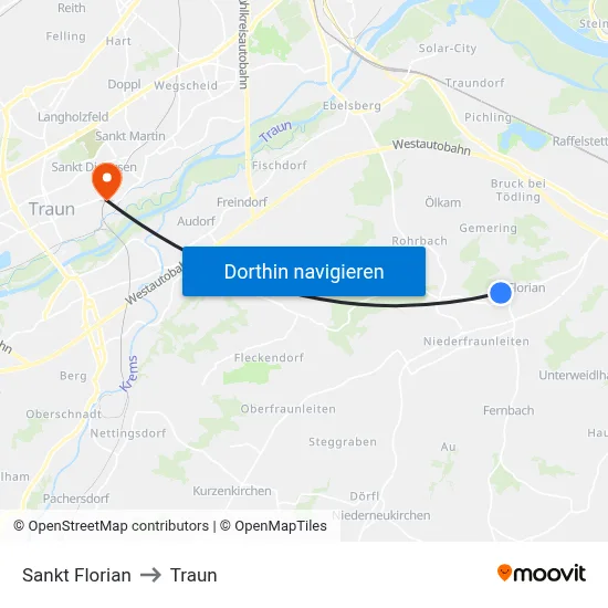 Sankt Florian to Traun map