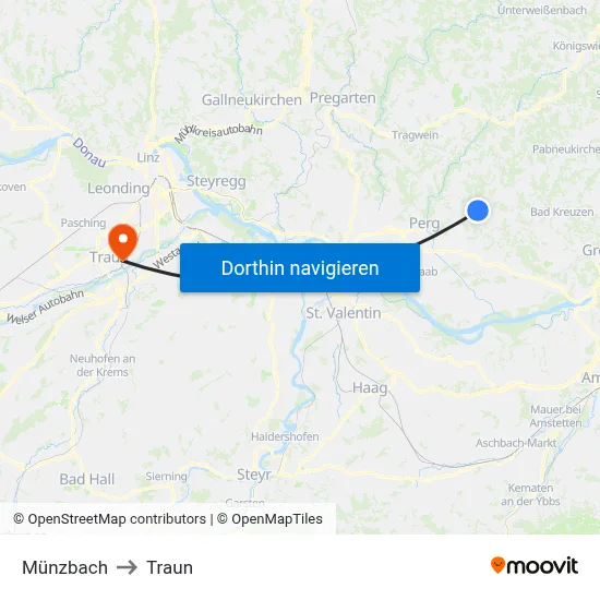 Münzbach to Traun map