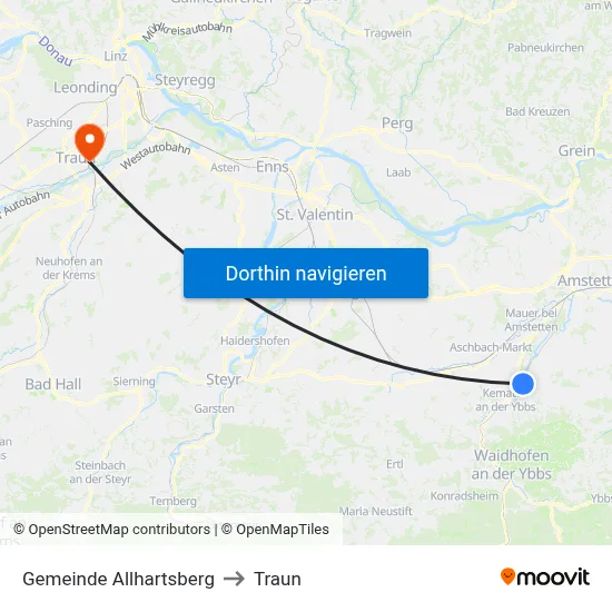 Gemeinde Allhartsberg to Traun map