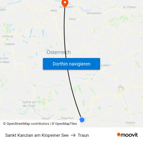 Sankt Kanzian am Klopeiner See to Traun map