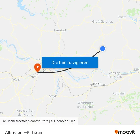 Altmelon to Traun map