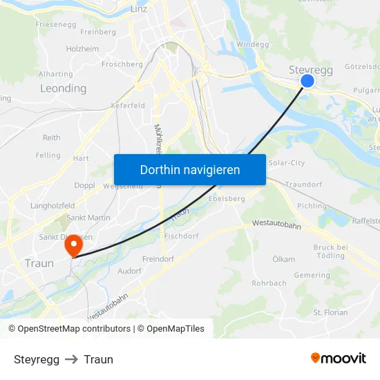 Steyregg to Traun map