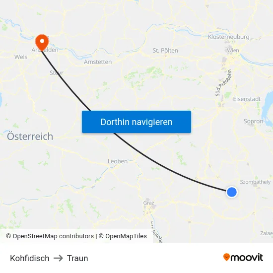 Kohfidisch to Traun map