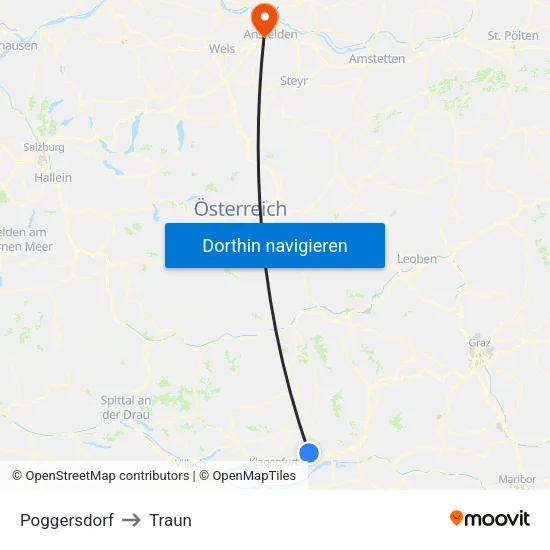 Poggersdorf to Traun map
