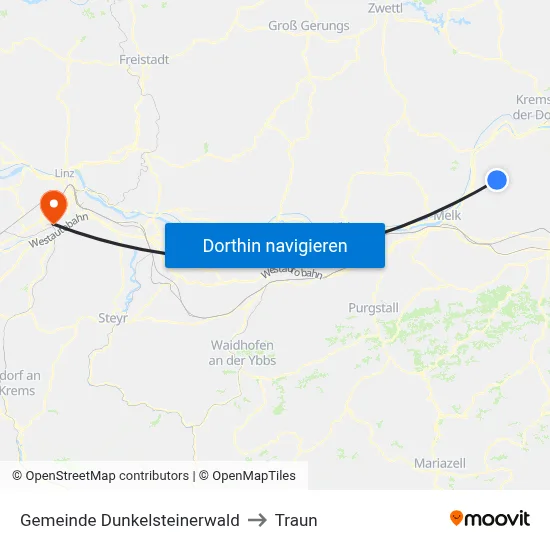 Gemeinde Dunkelsteinerwald to Traun map