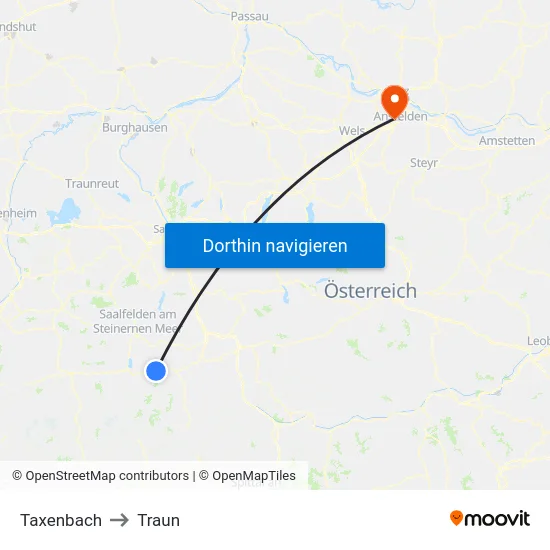 Taxenbach to Traun map