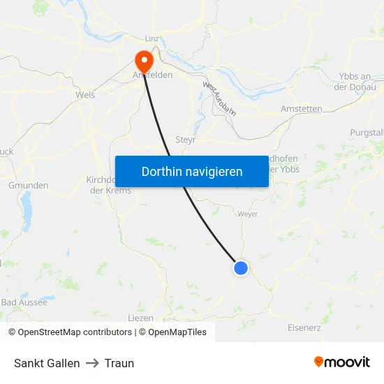 Sankt Gallen to Traun map