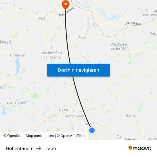 Hohentauern to Traun map