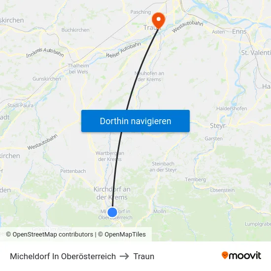 Micheldorf In Oberösterreich to Traun map