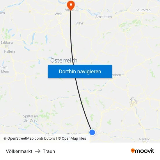 Völkermarkt to Traun map