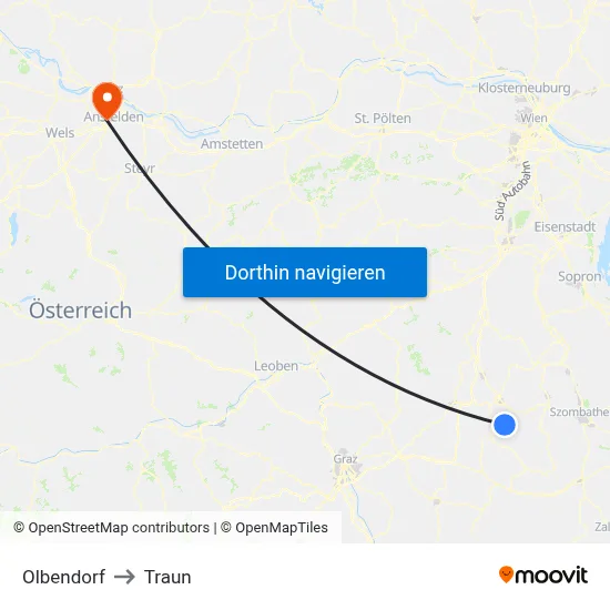 Olbendorf to Traun map