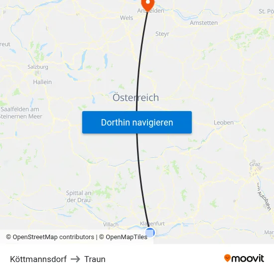Köttmannsdorf to Traun map