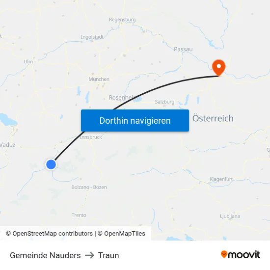 Gemeinde Nauders to Traun map
