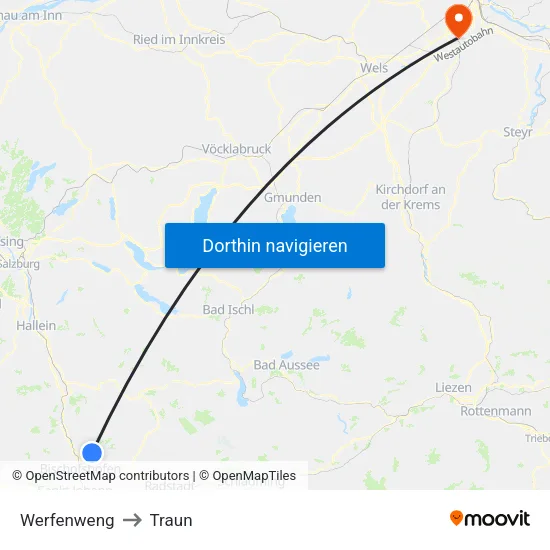 Werfenweng to Traun map
