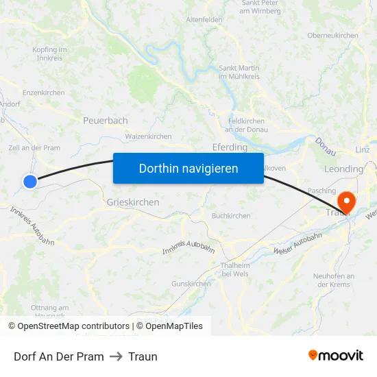Dorf An Der Pram to Traun map
