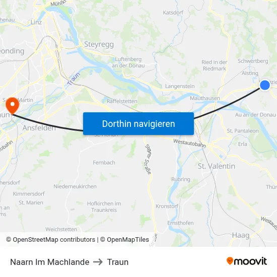 Naarn Im Machlande to Traun map