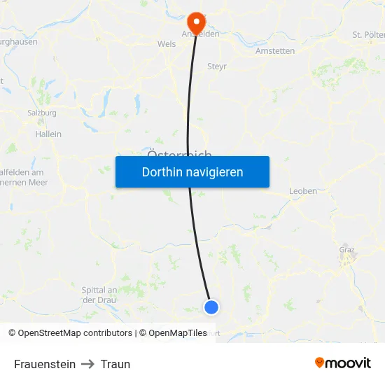 Frauenstein to Traun map